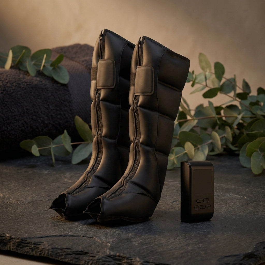 REVYVE Compression boots in a premium spa setting